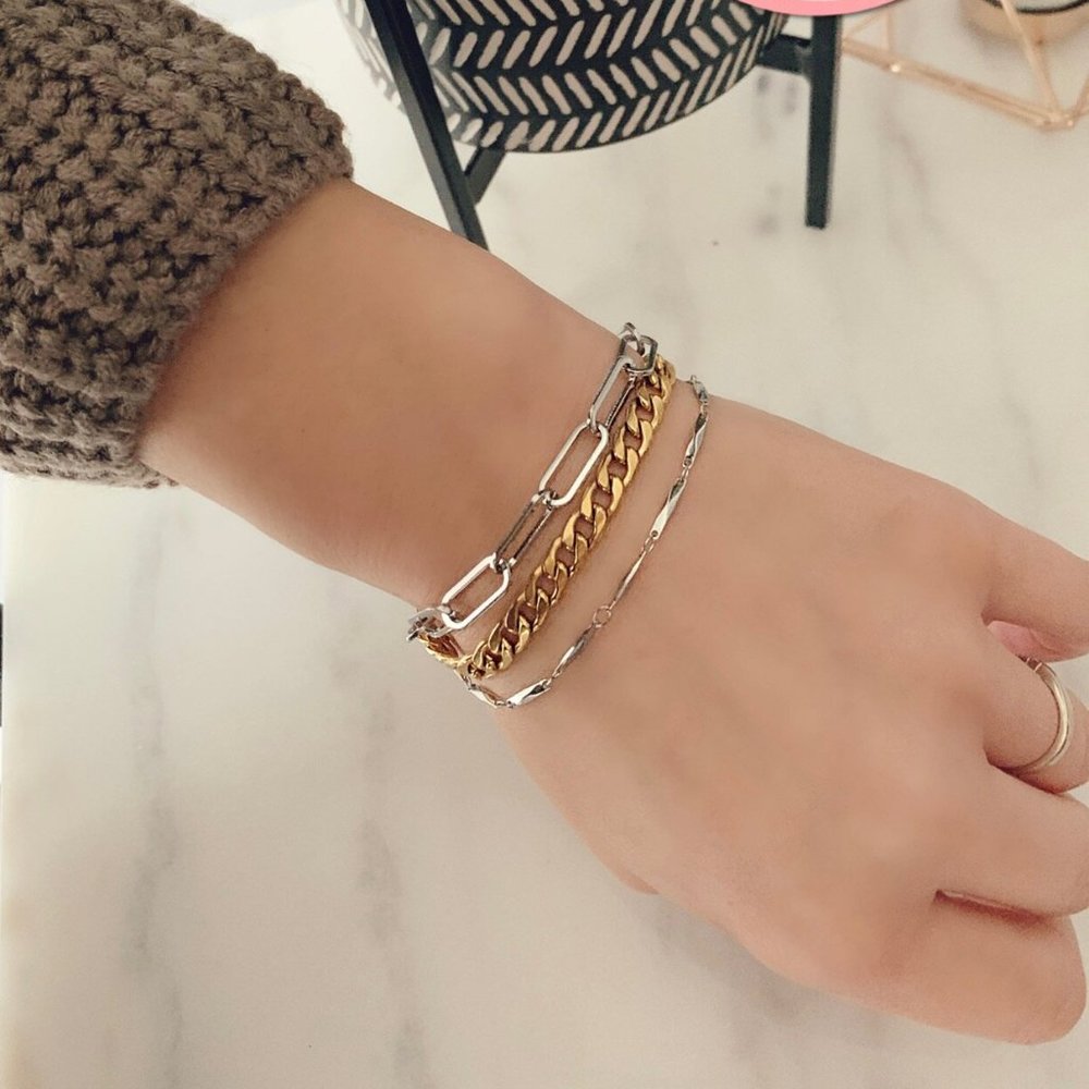 CLARA Three rows stainless steel bracelet, lenght 6,25 inches